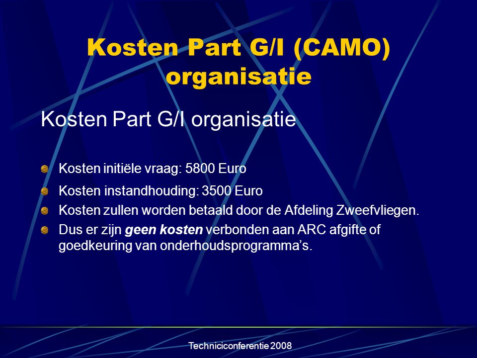 Kosten Part G/I (CAMO) organisatie