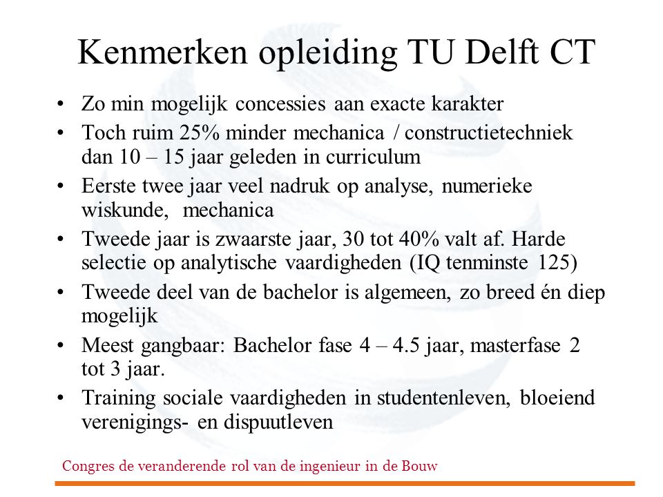 Kenmerken opleiding TU Delft CT