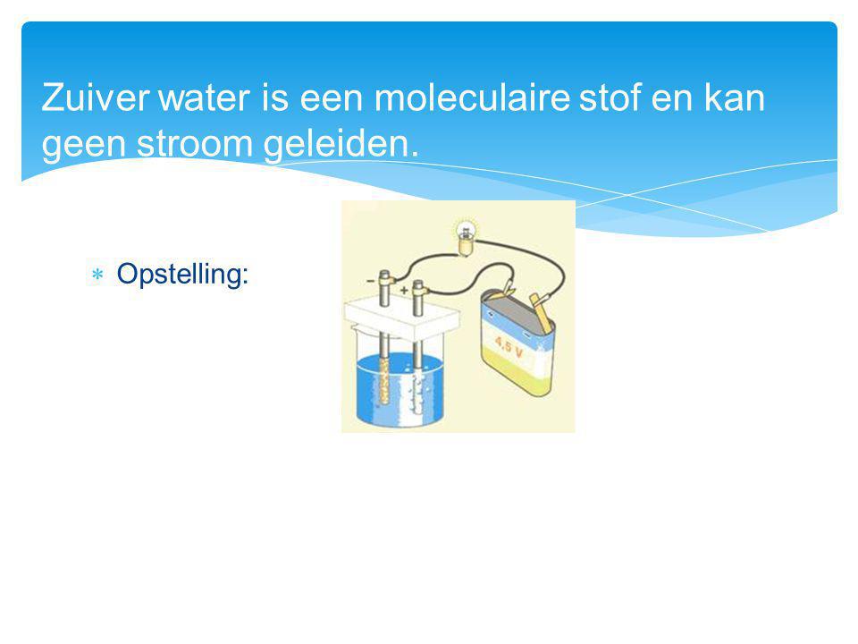 Zuiver water is een moleculaire stof en kan geen stroom geleiden.