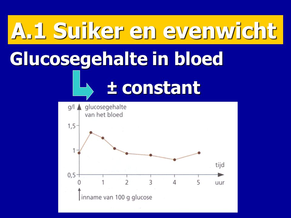 A.1 Suiker en evenwicht Glucosegehalte in bloed ± constant