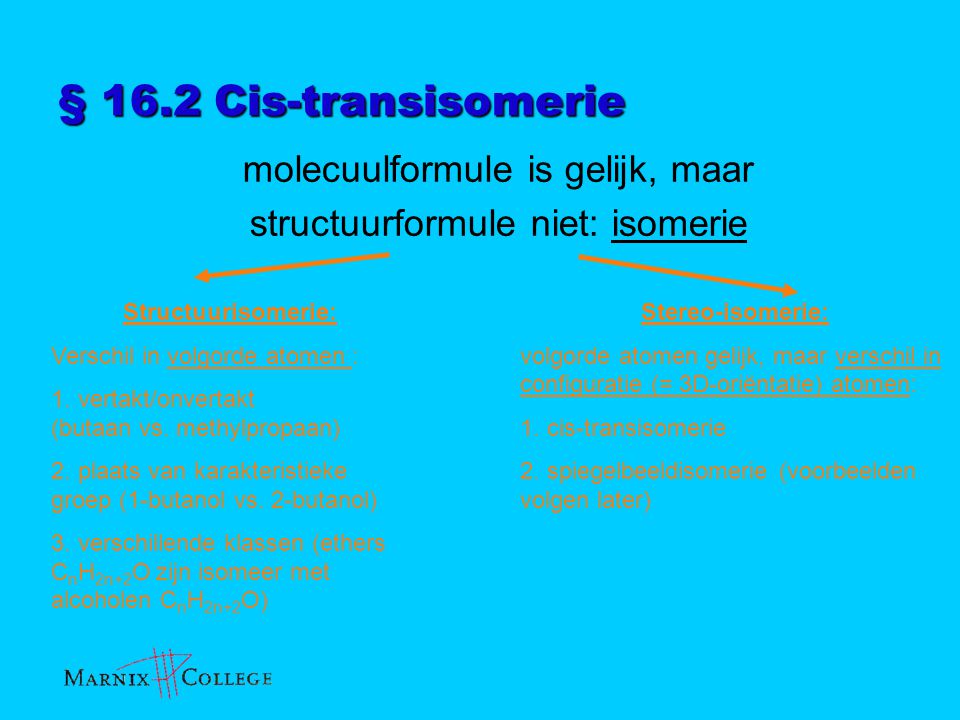 § 16.2 Cis-transisomerie molecuulformule is gelijk, maar