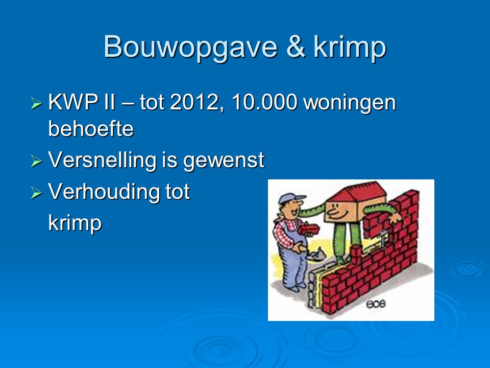 Bouwopgave & krimp KWP II – tot 2012, woningen behoefte