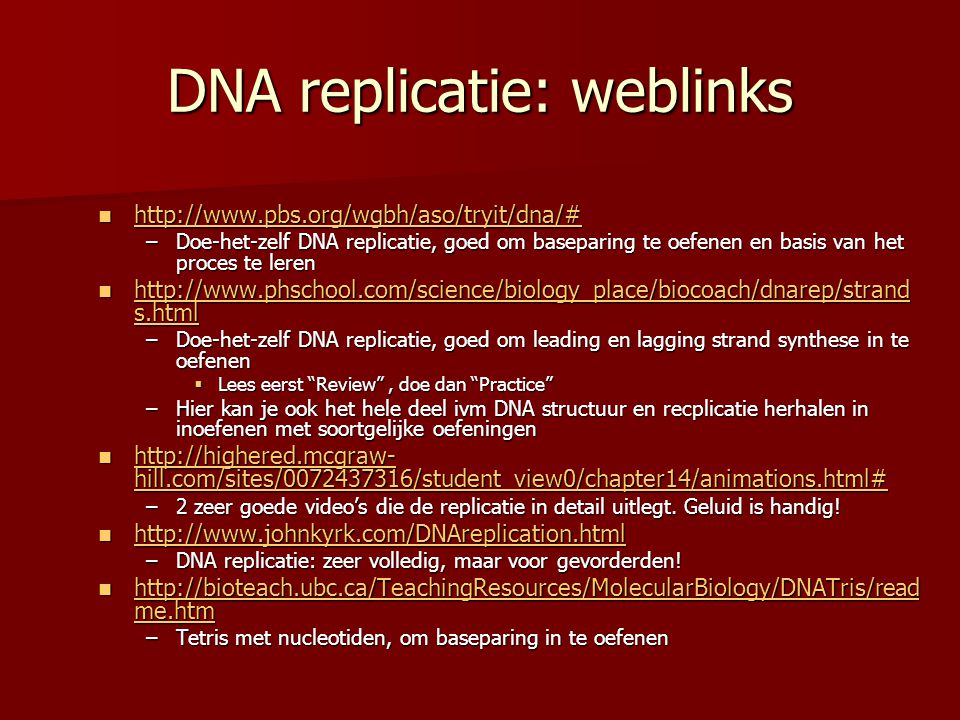 DNA replicatie: weblinks