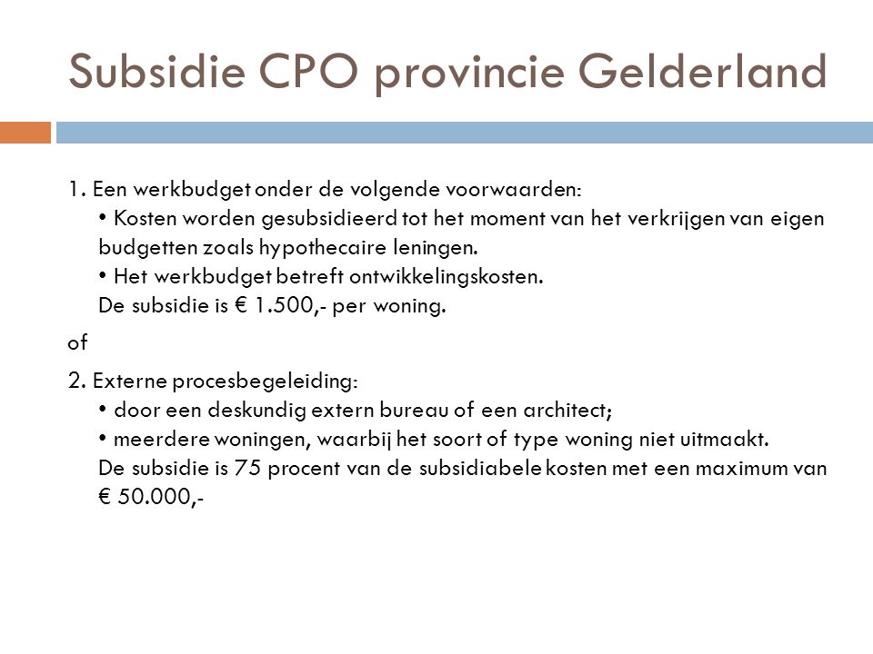 Subsidie CPO provincie Gelderland