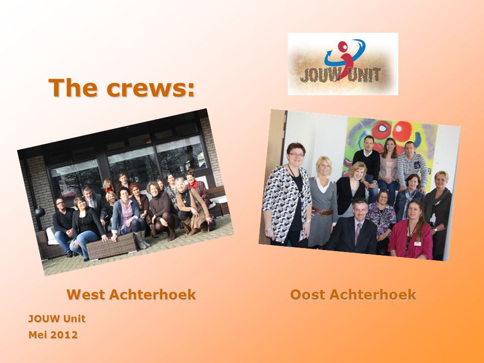 The crews: West Achterhoek Oost Achterhoek JOUW Unit Mei 2012