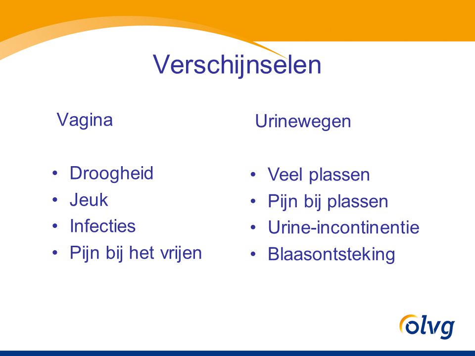 Verschijnselen Vagina Urinewegen Droogheid Veel plassen Jeuk