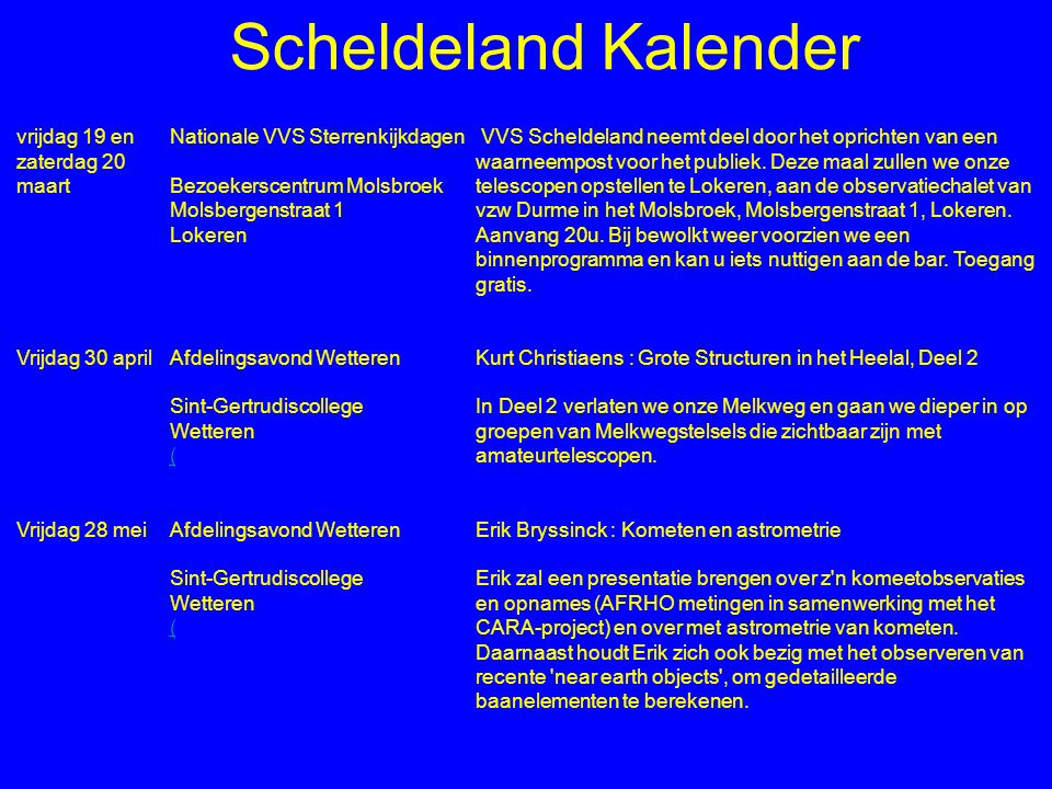 Scheldeland Kalender vrijdag 19 en zaterdag 20 maart
