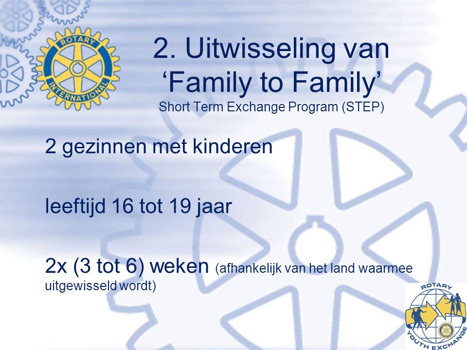 2. Uitwisseling van ‘Family to Family’ Short Term Exchange Program (STEP)