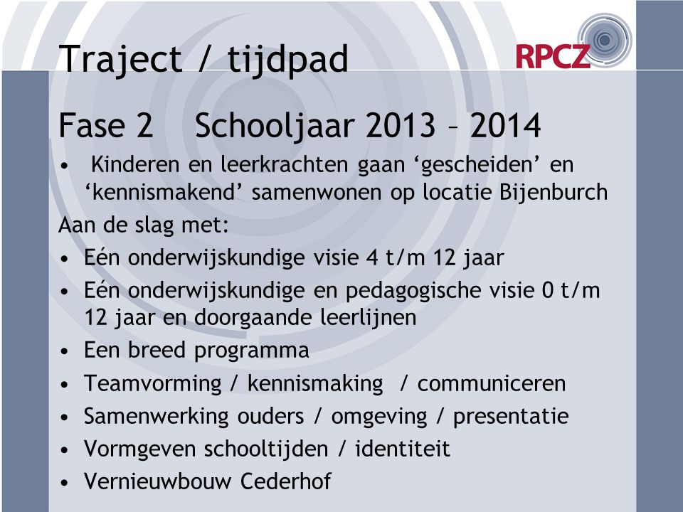 Traject / tijdpad Fase 2 Schooljaar 2013 – 2014
