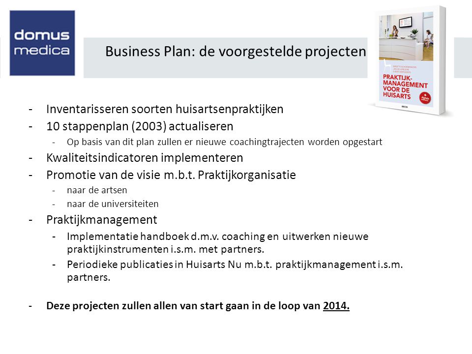 Business Plan: de voorgestelde projecten