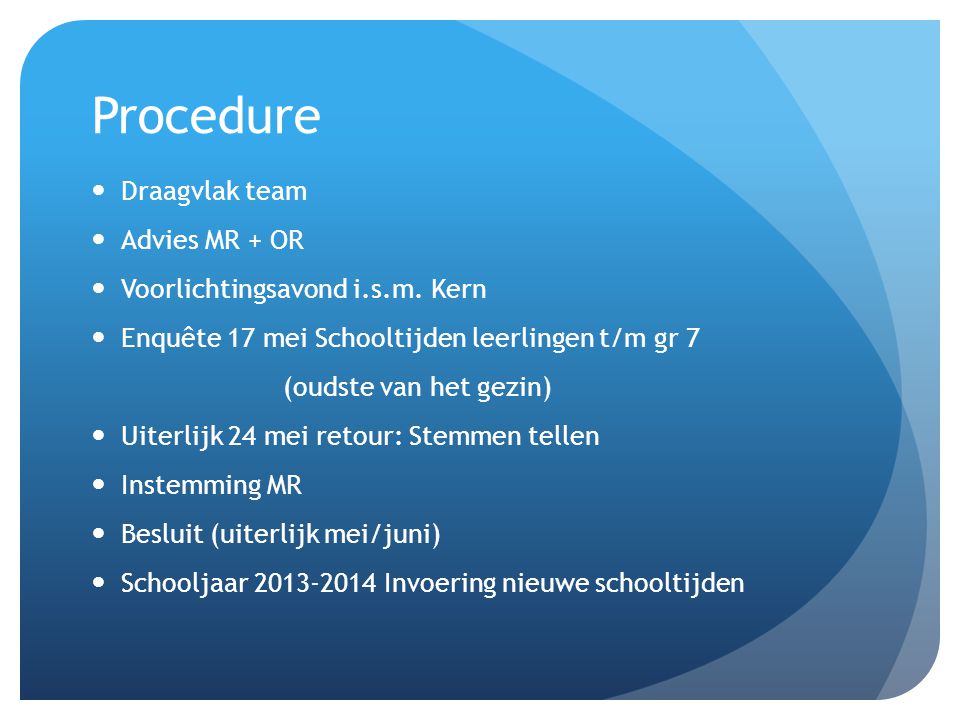 Procedure Draagvlak team Advies MR + OR Voorlichtingsavond i.s.m. Kern