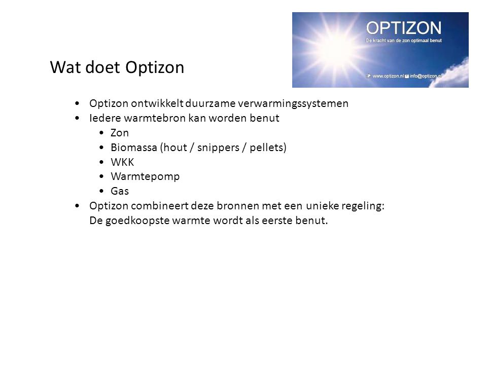 Wat doet Optizon Optizon ontwikkelt duurzame verwarmingssystemen