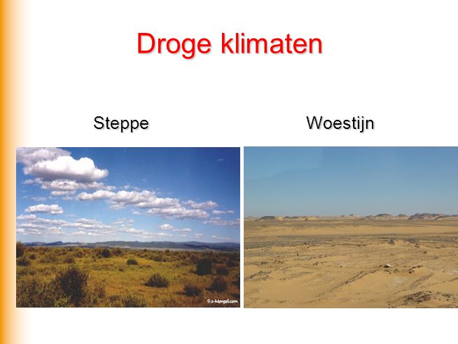 Droge klimaten Steppe Woestijn