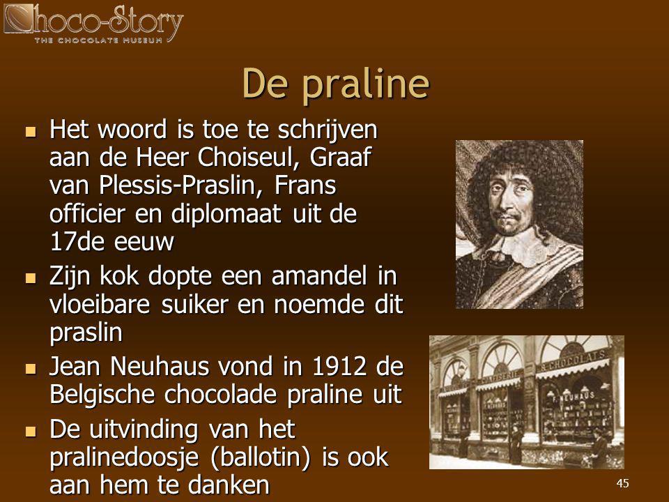 De praline Het woord is toe te schrijven aan de Heer Choiseul, Graaf van Plessis-Praslin, Frans officier en diplomaat uit de 17de eeuw.