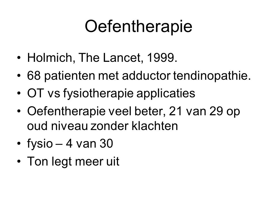 Oefentherapie Holmich, The Lancet, 1999.