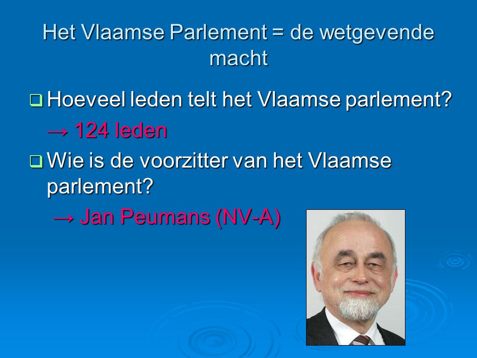 Het Vlaamse Parlement = de wetgevende macht