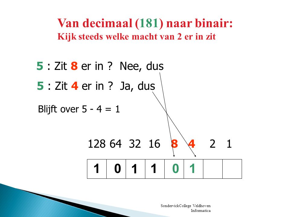 Van decimaal (181) naar binair: