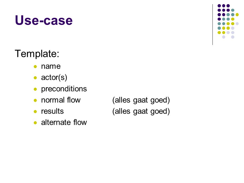 Use-case Template: name actor(s) preconditions