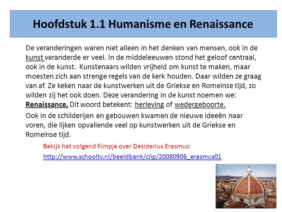 Hoofdstuk 1.1 Humanisme en Renaissance