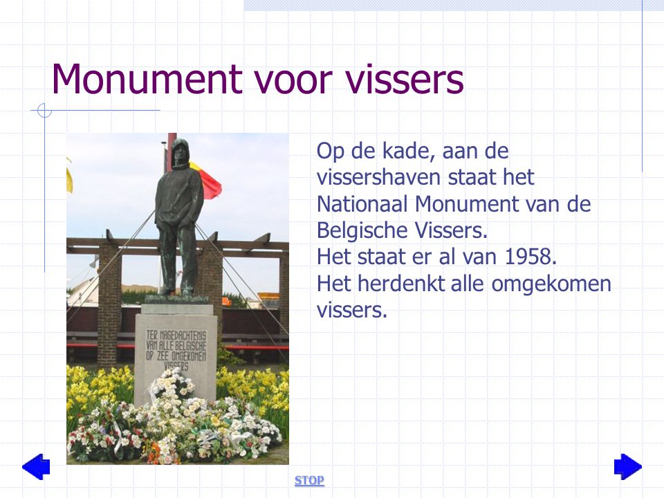 Monument voor vissers Op de kade, aan de vissershaven staat het Nationaal Monument van de Belgische Vissers.