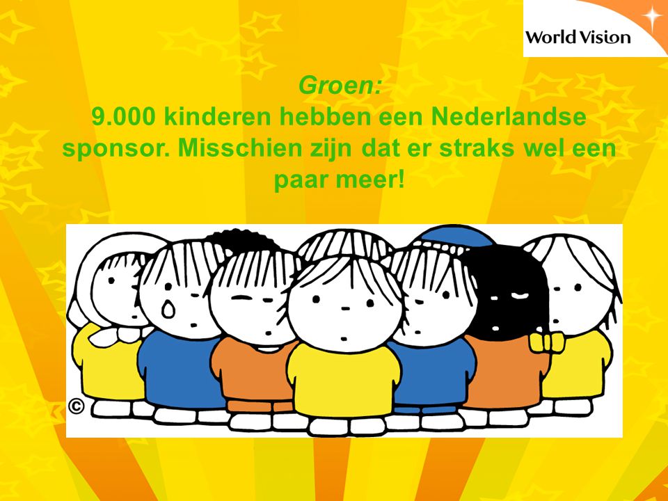 Groen: kinderen hebben een Nederlandse sponsor.