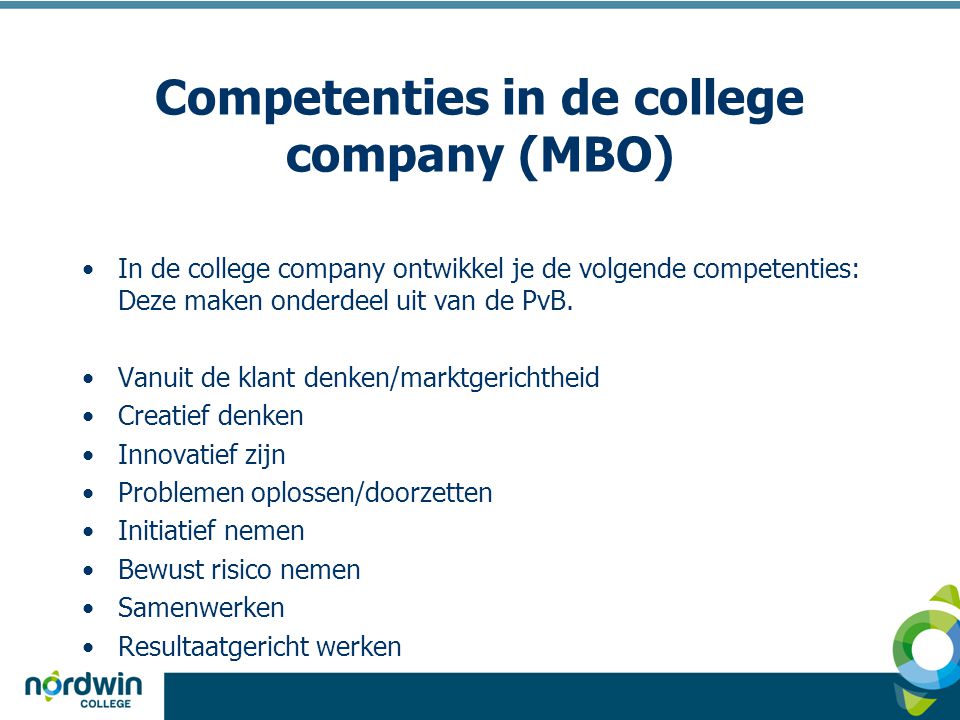 Competenties in de college company (MBO)