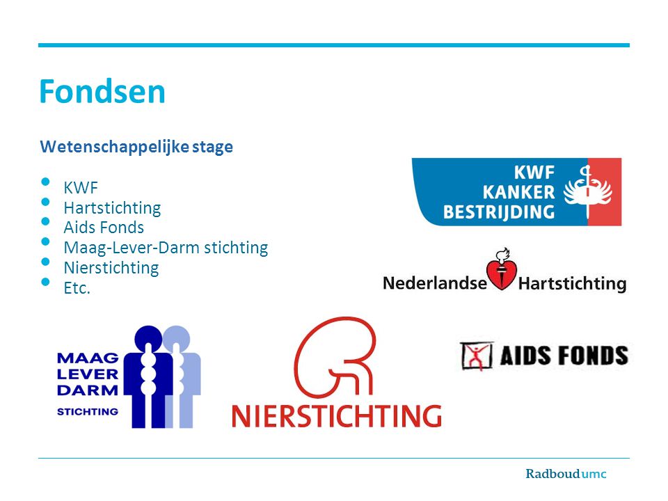 Fondsen Wetenschappelijke stage KWF Hartstichting Aids Fonds