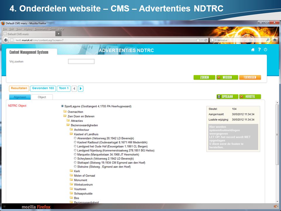 4. Onderdelen website – CMS – Advertenties NDTRC