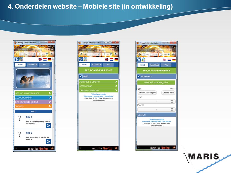 4. Onderdelen website – Mobiele site (in ontwikkeling)