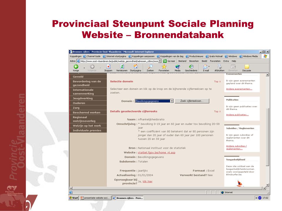 Provinciaal Steunpunt Sociale Planning Website – Bronnendatabank