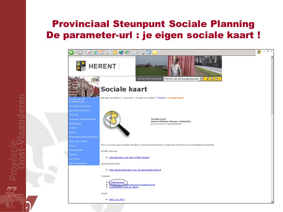 Provinciaal Steunpunt Sociale Planning De parameter-url : je eigen sociale kaart !