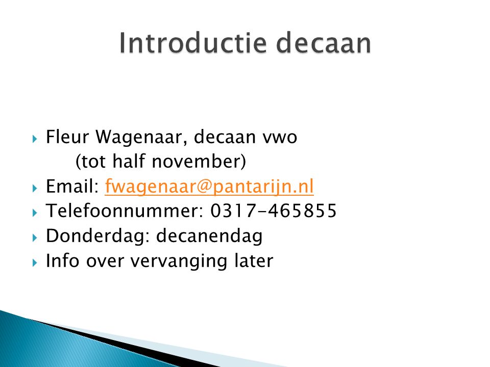 Introductie decaan Fleur Wagenaar, decaan vwo (tot half november)