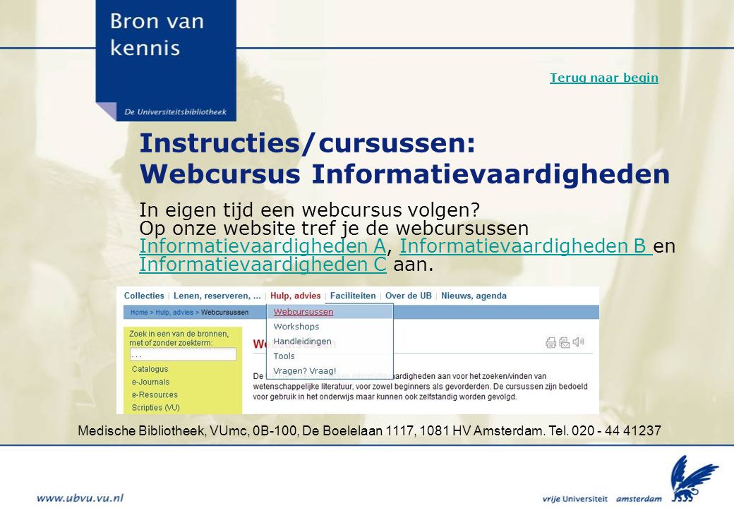 Instructies/cursussen: Webcursus Informatievaardigheden