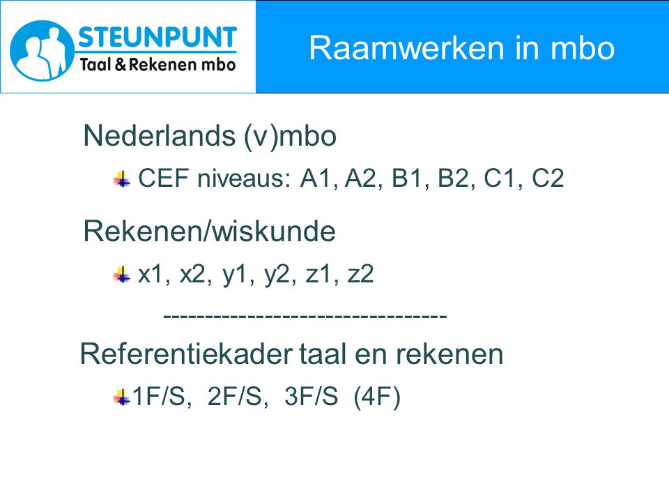 Raamwerken in mbo Nederlands (v)mbo Rekenen/wiskunde