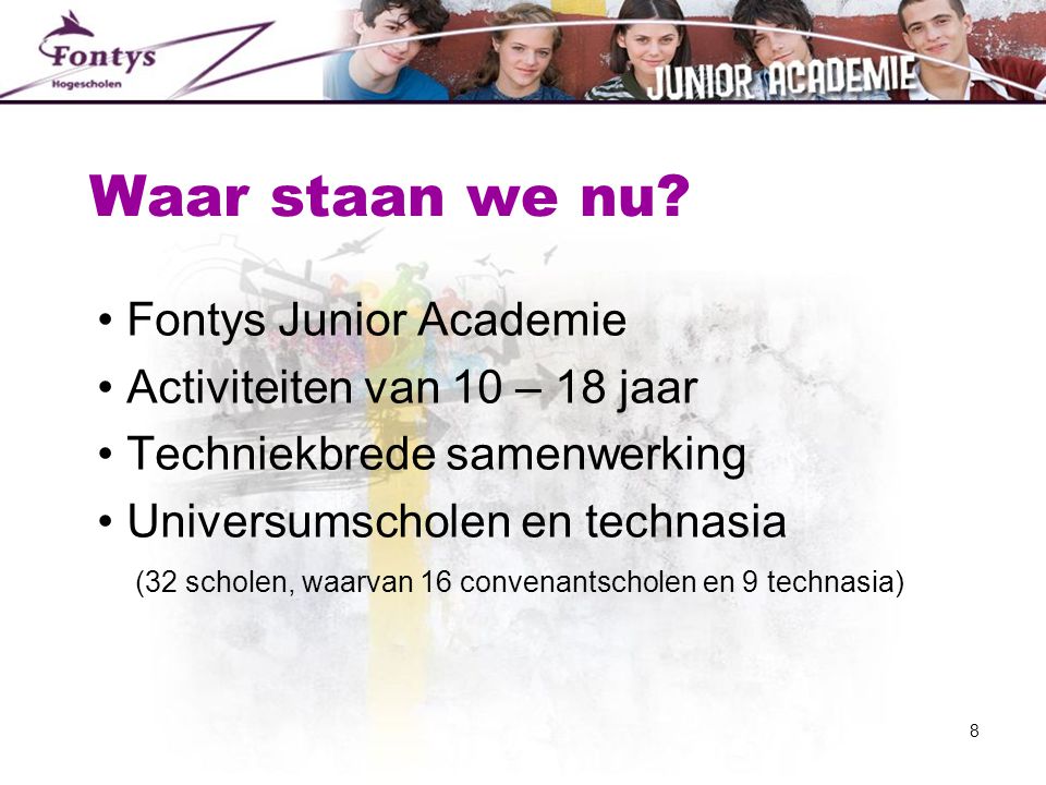 Waar staan we nu Fontys Junior Academie Activiteiten van 10 – 18 jaar