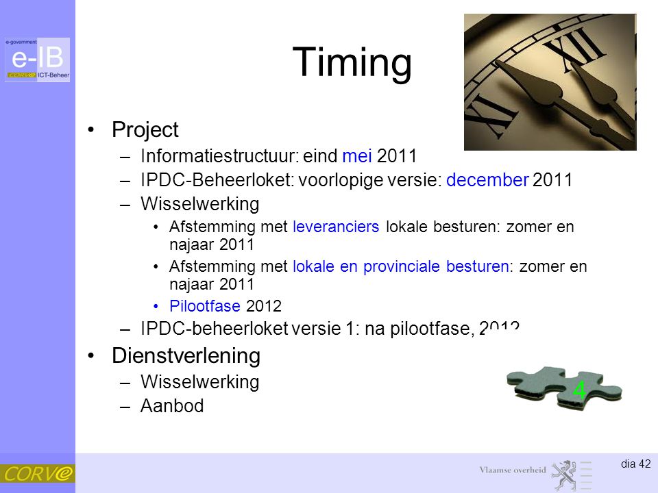 Timing 4 Project Dienstverlening Informatiestructuur: eind mei 2011