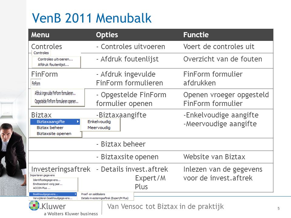VenB 2011 Menubalk Menu Opties Functie Controles - Controles uitvoeren