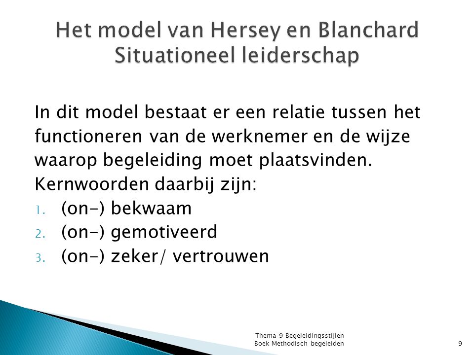 Het model van Hersey en Blanchard Situationeel leiderschap