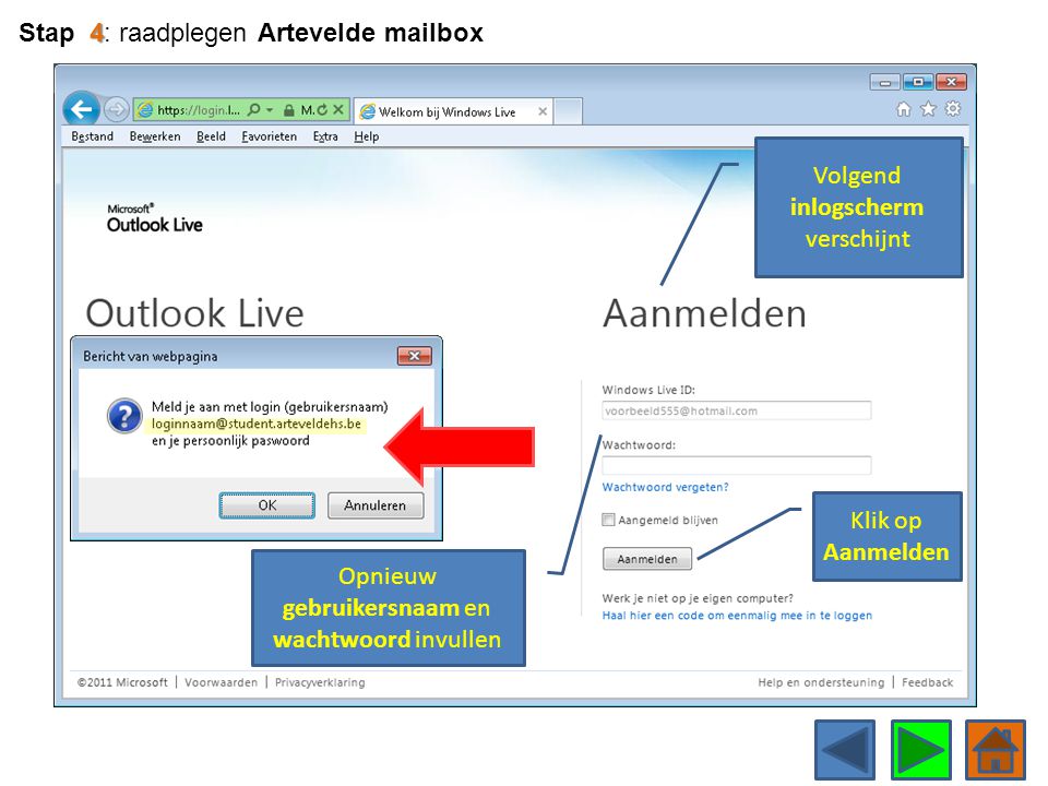 Stap 4: raadplegen Artevelde mailbox