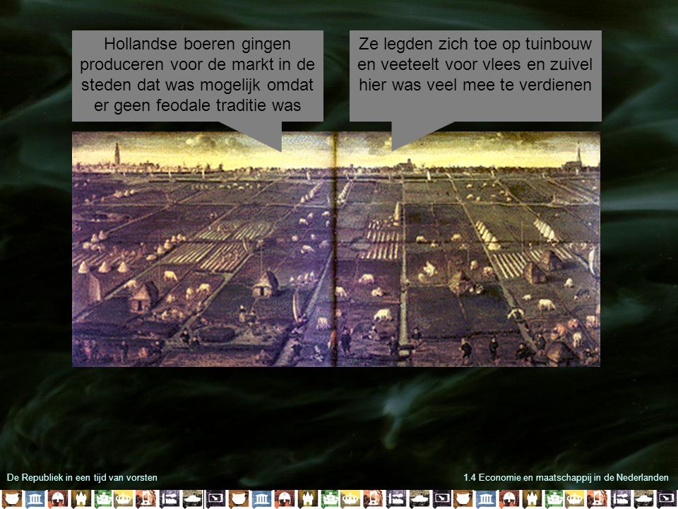 Hollandse boeren gingen produceren voor de markt in de steden dat was mogelijk omdat er geen feodale traditie was