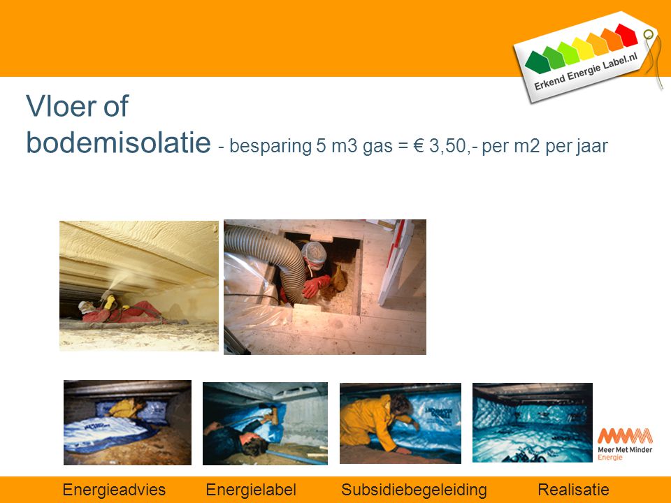 Vloer of bodemisolatie - besparing 5 m3 gas = € 3,50,- per m2 per jaar