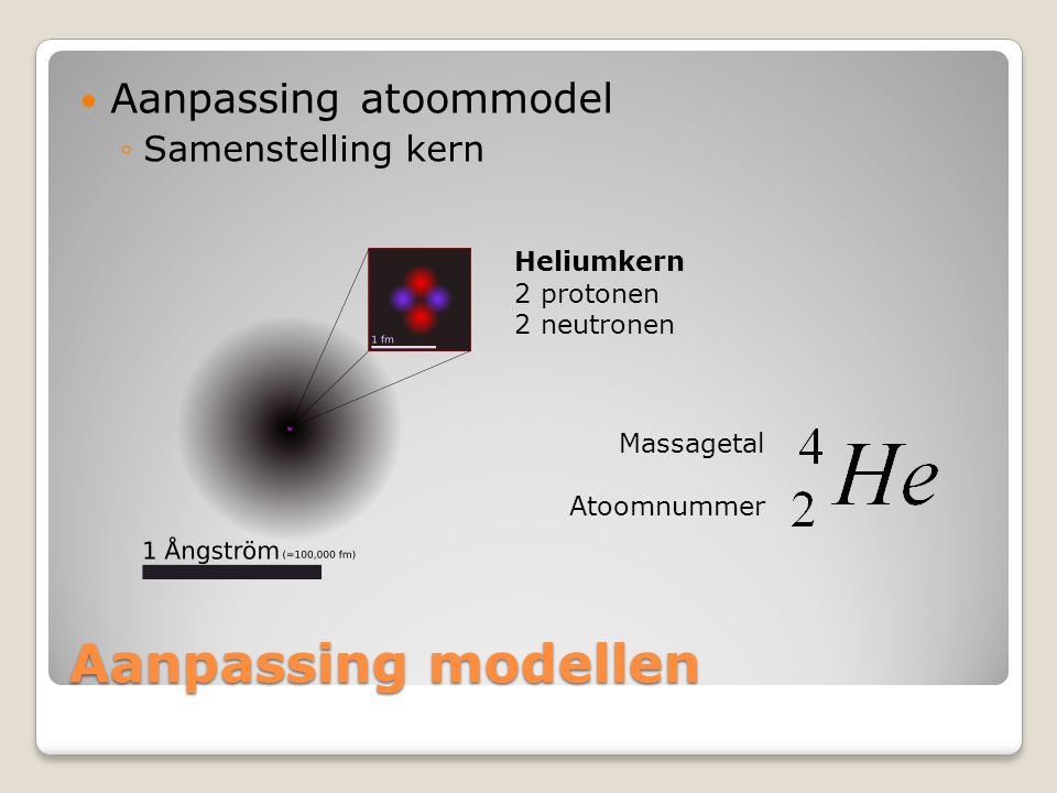 Aanpassing modellen Aanpassing atoommodel Samenstelling kern