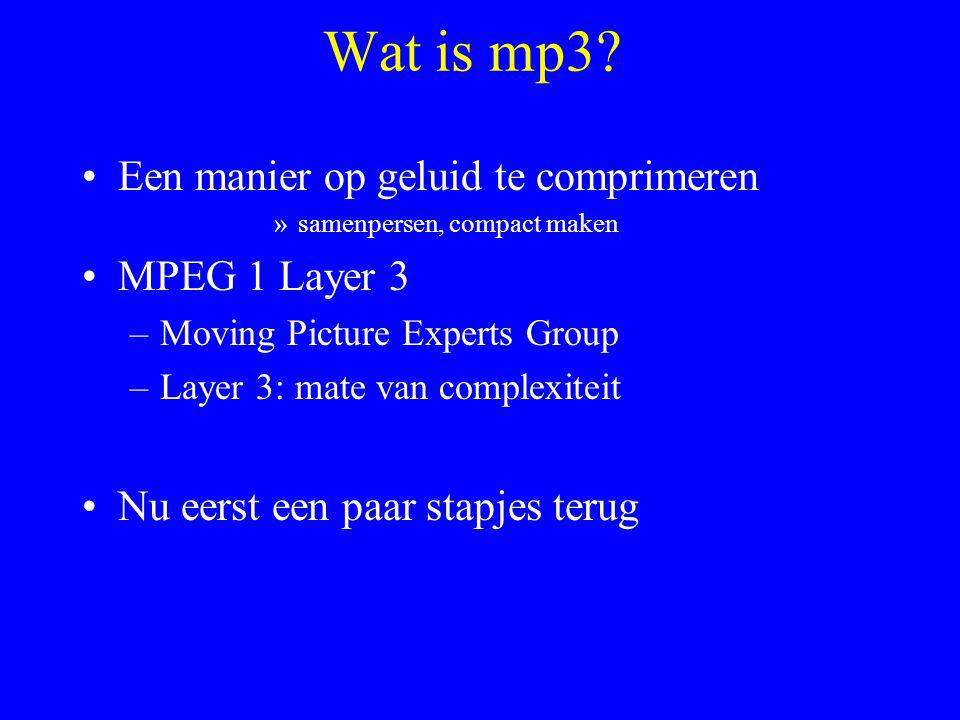 Wat is mp3 Een manier op geluid te comprimeren MPEG 1 Layer 3