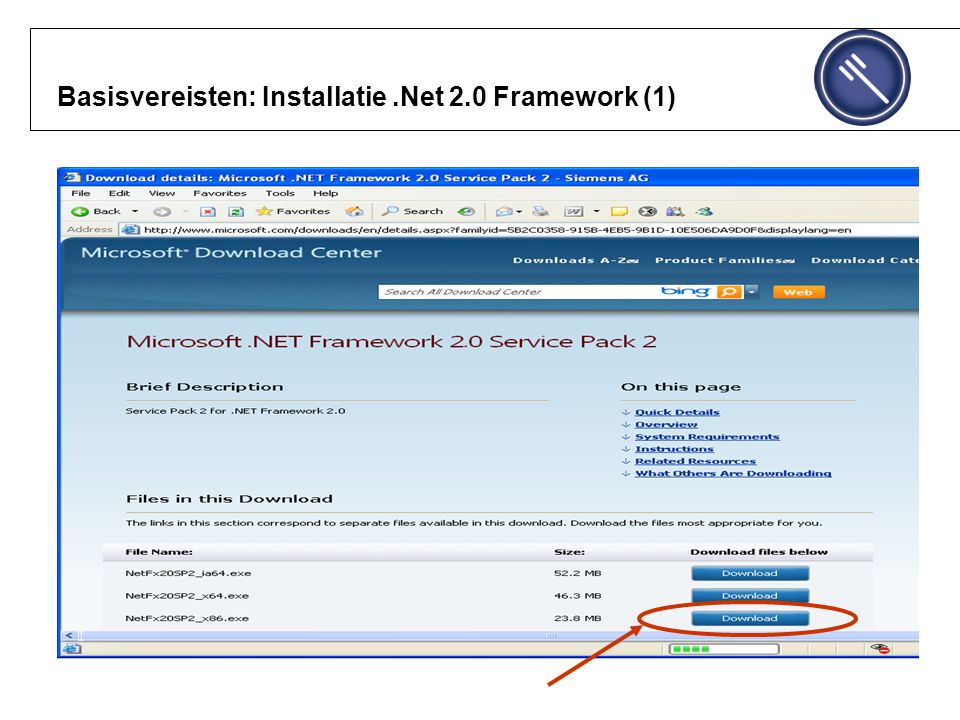 Basisvereisten: Installatie .Net 2.0 Framework (1)