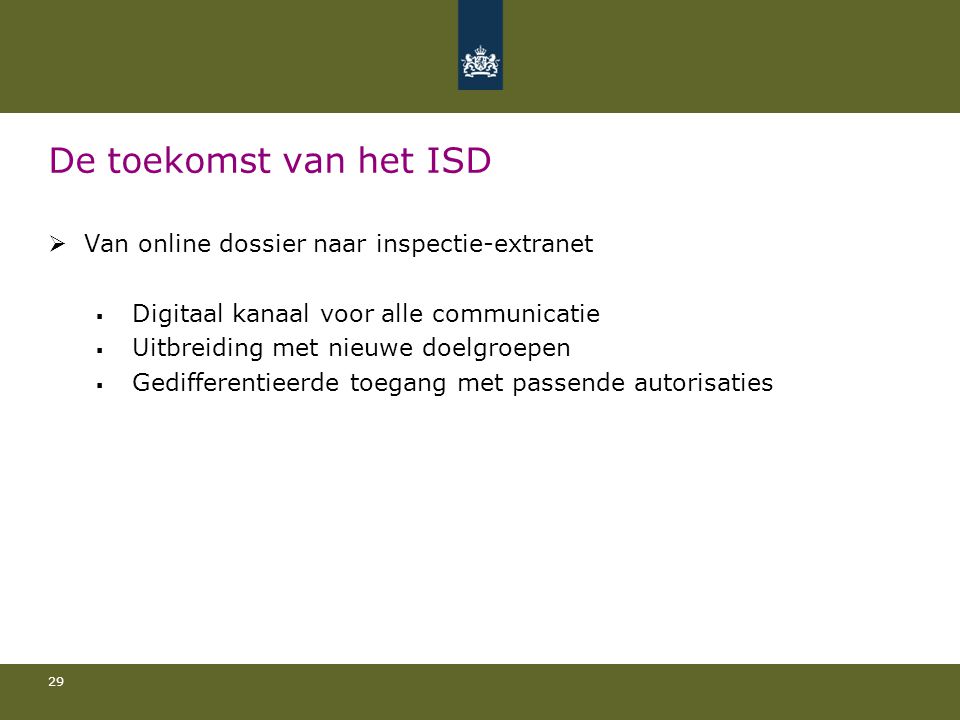 De toekomst van het ISD Van online dossier naar inspectie-extranet