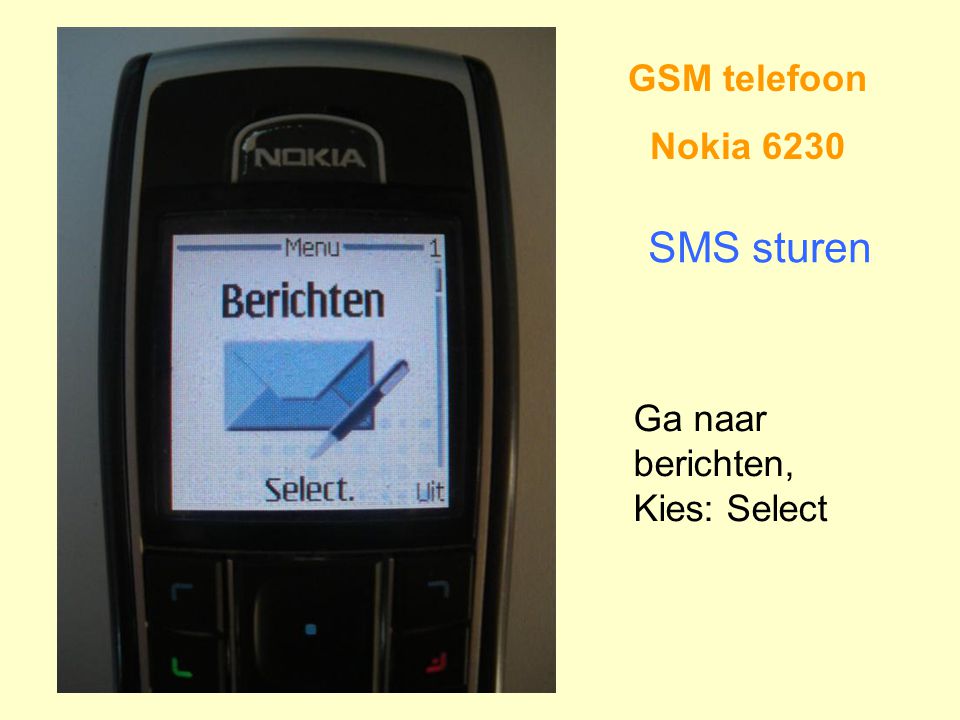 GSM telefoon Nokia 6230 SMS sturen Ga naar berichten, Kies: Select
