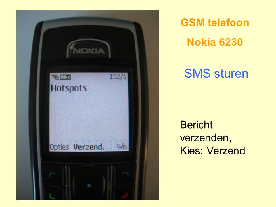 GSM telefoon Nokia 6230 SMS sturen Bericht verzenden, Kies: Verzend