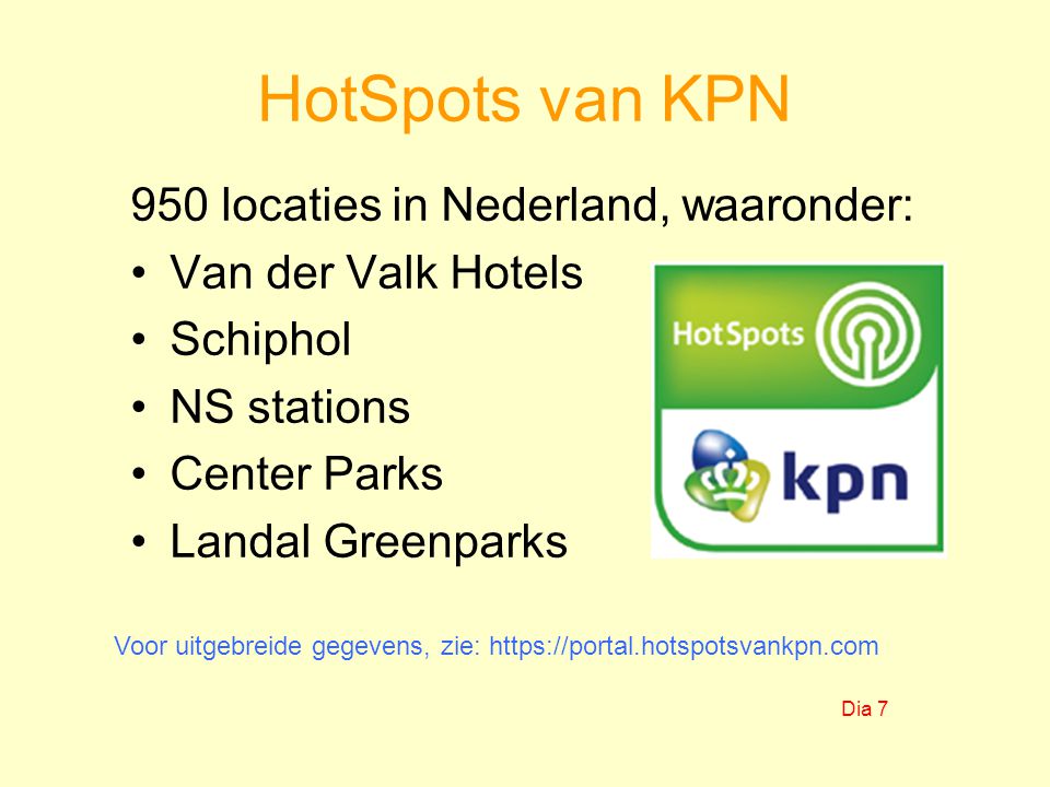 HotSpots van KPN 950 locaties in Nederland, waaronder: