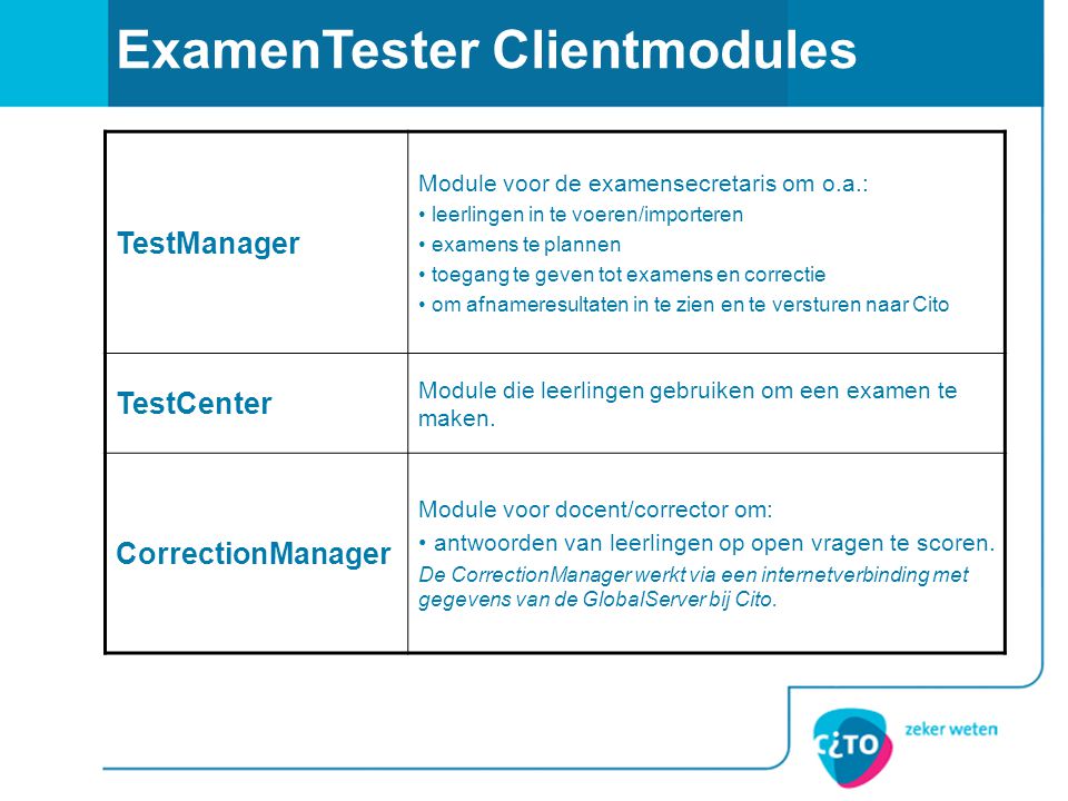 ExamenTester Clientmodules