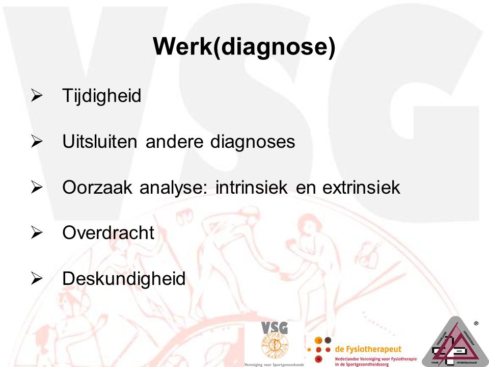 Werk(diagnose) Tijdigheid Uitsluiten andere diagnoses
